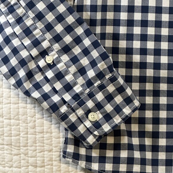 Hollister Navy Blue White Check Long Sleeve Preppy Button Down Shirt Size M - Picture 7 of 10